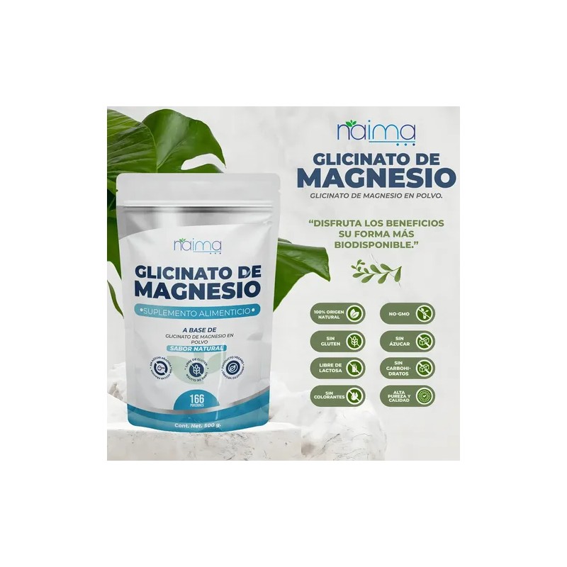 Naíma Glicinato de Magnesio Polvo 500g Sin Sabor Vegano y