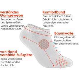 RS. Harmony Cotton Trainer Socks with Comfort Edge and Very Flat Toe Seam, Many Colours and Sizes, Also in XL-XXXL Plus Size, B: white-12 pairs