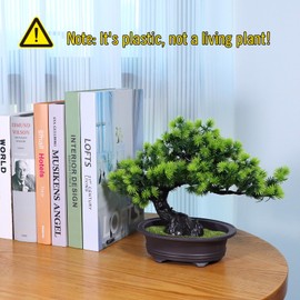 Artificial Bonsai Tree - Fake Plants for Home Decor, Bookshelf Coffee Table Office Desk Bathroom Farmhouse Indoor Decor, 9.5" Tall, Green