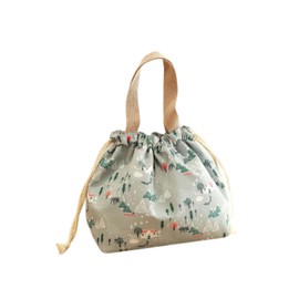Insulated Lunch Bag, Bento Bag, Drawstring 7.9 x 12.6 x 4.7 inches (20 x 32 x 12 cm), Forest with Handle