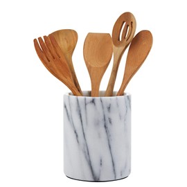 JEmarble Utensil Holder 5.5x6.5 inch(White) Crock Kitchen tools for Cooking Countertop Non-slip large capacity wine cooler