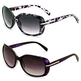 V.W.E. 2 Pairs Women Bifocal Reading Sunglasses Reader Glasses Cateye Vintage Outdoor (2 Pairs (Purple/Pink), 2.00)