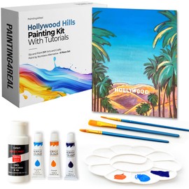 Painting4Real DIY Painting Kits for Adults and Kids with Video Tutorials: Learn How to Paint Hollywood Hills – Painting Set & Art Supplies Kit – 9 Piece Acrylic Paint Set