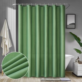 MIULEE Shower Curtain 180 x 210 cm Green Waterproof Bath Curtain Anti-Mould and Textile Washable Quick Drying Bathroom for Bath and Shower Shower Curtains with 12 Shower Curtain Rings