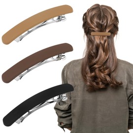 ATODEN Flat Hair Clips Barrettes for Women 3Pcs Matte Barrettes for Thin Fine Hair Neutral Hair Pins French Barrette Hair Clips for Short Medium Hair Accessories for Women Khaki Brown Black
