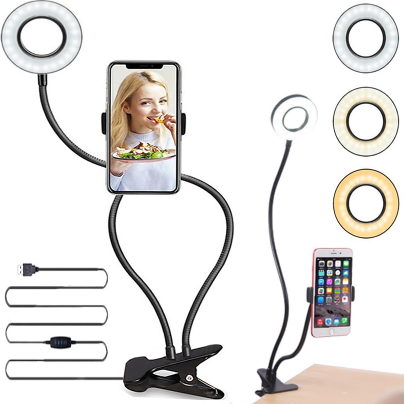 Retoo LED Ringlicht mit Stativ Selfie-Licht, Selfie Lampe Schwanenhals Klemmlampe