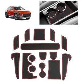 [UK RHD] GAFAT Compatible with New Hyundai Kona SX2 EV Electric 2024 2025 2026 Non-Slip Mats, Kona EV 2024 Car Mats Rubber for Centre Console Drink Holder Door Seam, Kona EV 2025 Accessories (Red)