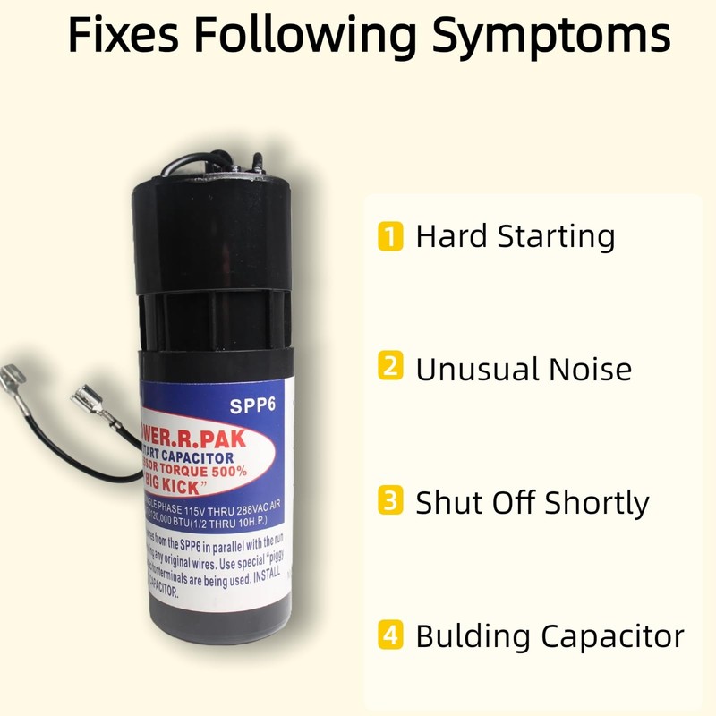 SPP6 Hard Start Capacitor Replacement 115–288 VAC, 4 000–120 000