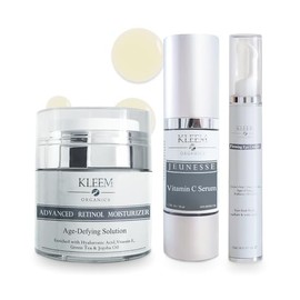Kleem Organics Skin Rejuvenation Trio - Firming Retinol Face Cream, Brightening VItamin C Serum & Anti Aging Eye Cream - Trio for Wrinkles, Dark Spots, Uneven Skin & Dark Circles - Pack of 3