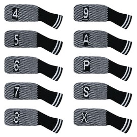 LeFeng 10 Pieces 4-9/A/P/S/X Knitted Golf Iron Head Covers Set Lightweight and Durable Material Multiple Patterns Golf Club Head Covers (Black Scale)