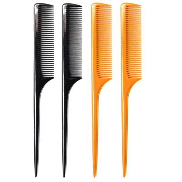 LUXXII (4 Pack) 9.25" Sturdy Rat Tail Comb Fine-tooth Hair Comb with Thin and Long Handle (Black and Brown)