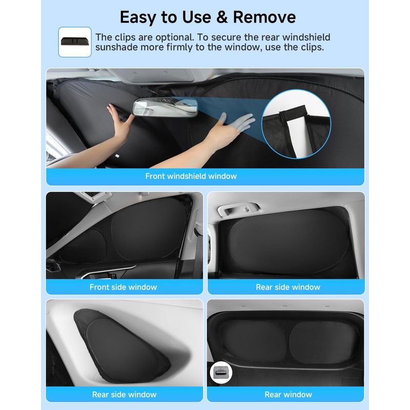 EVOOOR 8PCS Windshield Sun Shade for Toyota RAV4 2013-2018 Accessories-