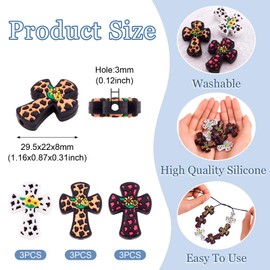 FASHEWELRY - 9 abalorio de silicona con forma de cruz, diseño de flores, abalorio de silicona con forma de cruz, abalorio de goma de silicona para hacer llaveros con abalorio