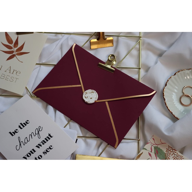 JoliCoon 3 Envelopes A6 Dark Red with Gold Foil and
