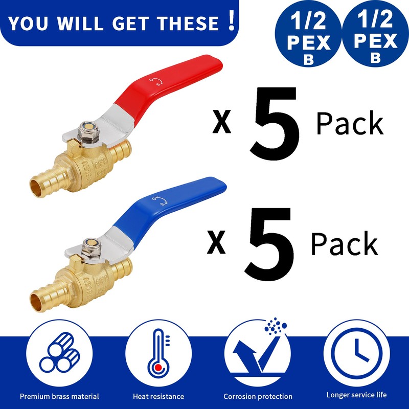 (10 Pack) Lidertik 1/2 inch PEX-B Crimp Ball Valve Shut