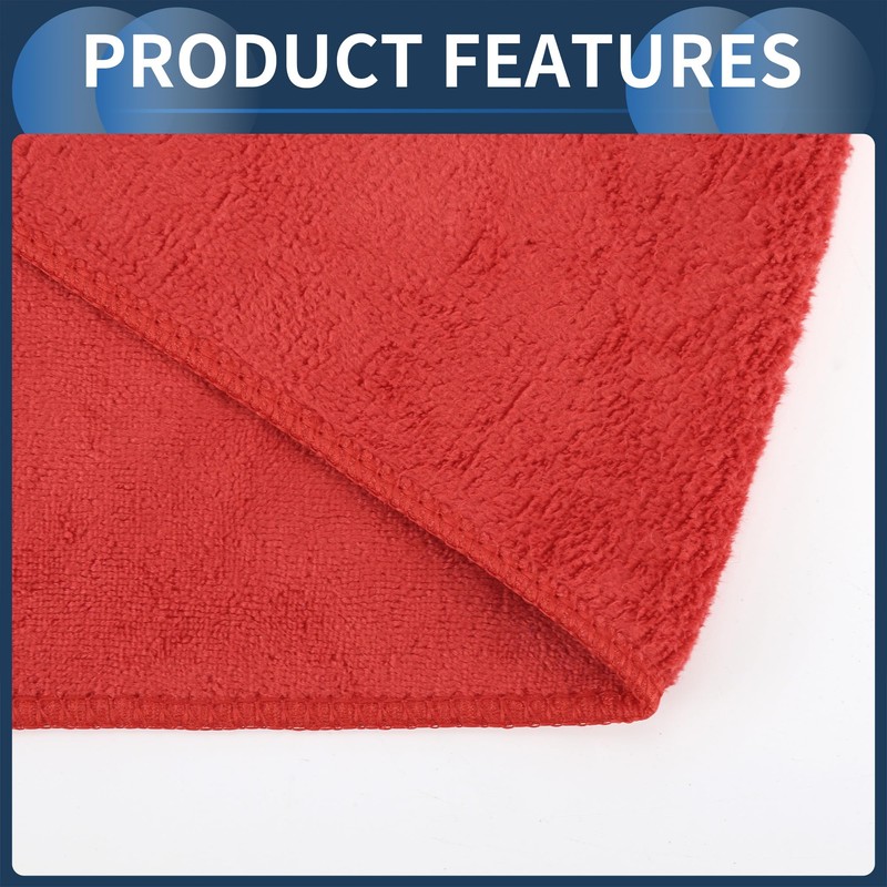 INFINAUTO Cleaning Cloths Towel,Car Drying Plush Cloth Absorbent Microfiber Red,3pcs
