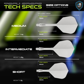 WINMAU Darts Fusion Integrated Flight & Shaft System – No.6 Shape & Design – Colore bianco, lunghezza intermedia