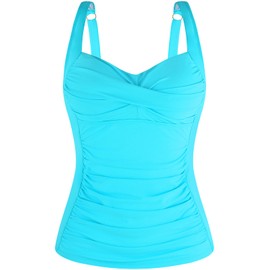 Ocean Blues Women's Sky Blue Tummy Control Tankini Top with Twist Front Wire-Free Molded Cups Swim Top Size X-Large