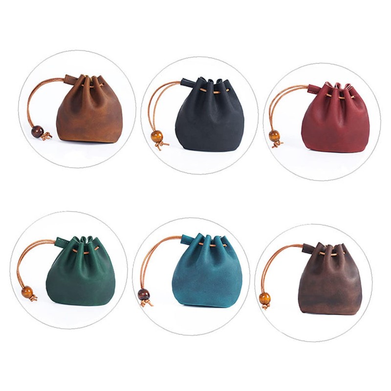 STOBOK Mens Coin Pouch Leather Coin Bag Small Drawstring Pouch