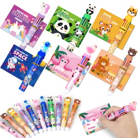 Valentines Day Gifts for Kids, 24 Pack Multicolor Ballpoint Pen with Valentines Day Cards for Kid Classroom Exchange, 10in1 Color Pen for School Toddler Party Favor, Class Boy Girl Valentine Day Gift