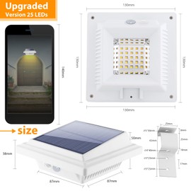 KEENZO Solar Gutter Lights - Bright Solar Powered led Fence Light with 25 LED, Waterproof Outdoor Lighting for Garden Deck Backyard Pathway Eaves Wall (Warm White Light_4 PCS, White)