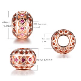 GW 925 Sterling Silver Charm Rose Gold Pearl Heart with Crystals Fits European Bracelet Gift for Family, 925, 方
