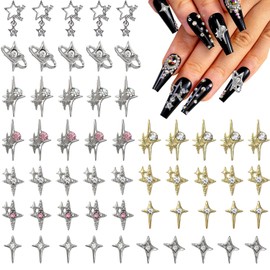 KACHIMOO 55PCS Silver Star Nail Charms Gold Star Charms for Acrylic Nails,Y2K Nail Charms 3D Alloy Nail Art Charms Y2K Nail Rhinestones Nail Supplies for Women and Girls Nail Design(11 Styles)
