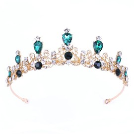 YOVEKAT Rhinestone Princess Tiara Headband Bridal Wedding Party Crown Headband (Green)