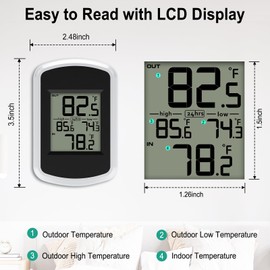 AIRAIN TECH Indoor Outdoor Thermometer Wireless, Outside Temperature Monitor with Remote Sensor, Outdoor Thermometers for Patio, Greenhouse, Reptiles House Baby Room Temperature Monitor