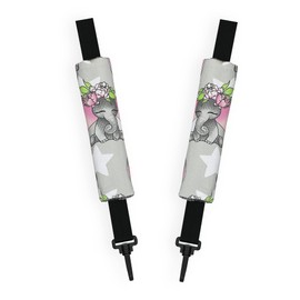 Harness Seat Belt Strap Covers Padded Universal New Reversible Set of 2 (Elephant/Grey)