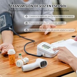 Baumanómetro digital de brazo，Monitor de presión arterial con diagnóstico fonético español y Bolsa de Almacenamiento,Fácil de transportar y almacenar, Muy adecuado para personas mayores