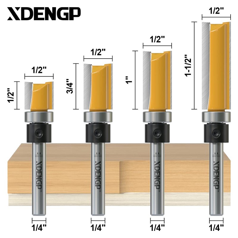 XDENGP 4 PCS Pattern Flush Trim Router Bit Set 1/4
