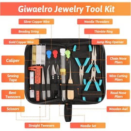 Kit de fabricación de joyas para adultos, suministros de joyería con herramientas para hacer joyas, alicates de joyería, alambres de joyería, hallazgos, cadenas de collares, lupa y bolsa de