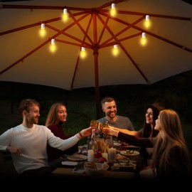 Eliteemo LED Canopy and Umbrellas Lights, 23 Ft LED Outdoor String Lights with Shatterproof Plastic 8LED C7 E-12 Light Bulbs, Waterproof, C Battery Powered, Super Bright to Display at Night Outdoors