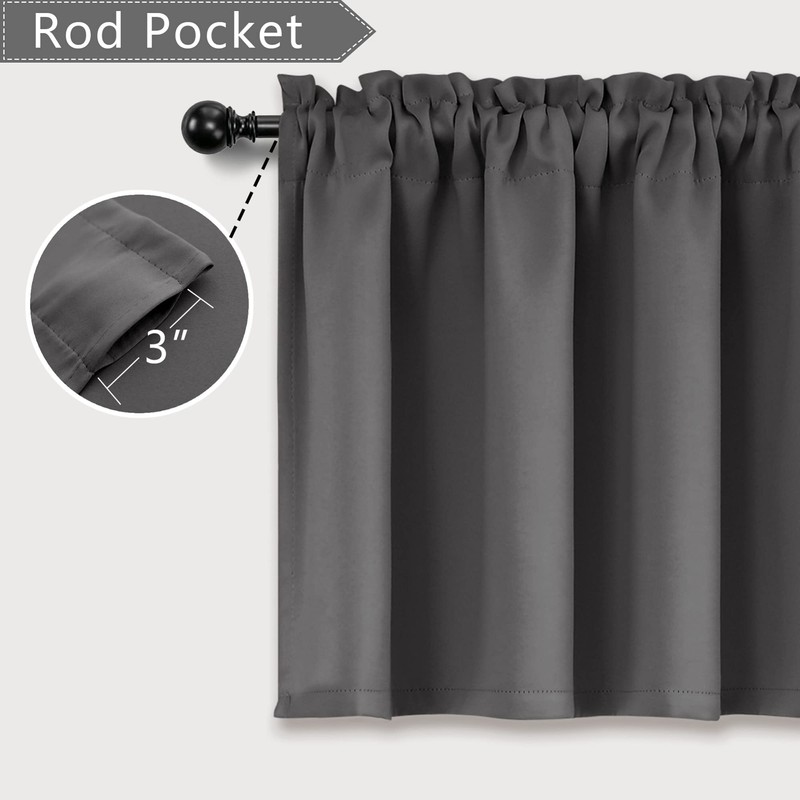 Mrs.Naturall Door Curtains for Door Window,Small Blackout Valance Curtains,Dark Grey,36