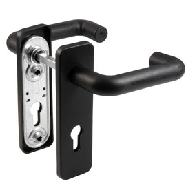 Short Plate Door Fitting for Fire Protection Doors Door Handle Set Black Matt FI10027 | PZ Cylinder | Handle Set for Fire Protection Doors | Door Handle Tested According to DIN 18273 | 1 Set - Door