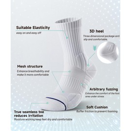 CONRAN KREMIX Running Socks White Crew Socks Men 3 Pairs Basketball Tennis Cushioned Athletic Performance Ankle Support Arch Compression Moisture Wicking Socks