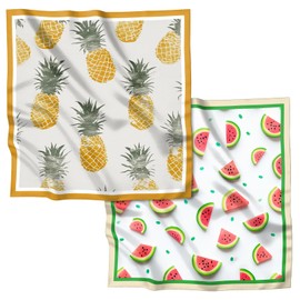 Zewurtuw 2PCS Scarf Silk Feeling Satin Head Hair Wrap Lightweight Large Square Fashion Cute Aesthetic 27.5 Inches for Women-Fruit