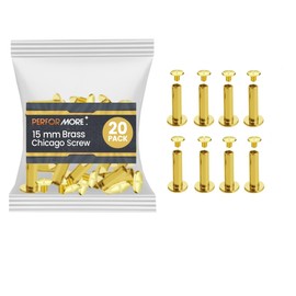 20 Pack of Chicago Screw Post Binding Screws, 15mm Brass Plated Metal Screw Posts for Scrapbooking, Photo Albums, Binding Leather Repair