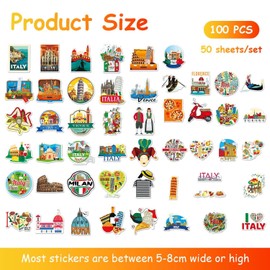 VEHYEGOI 100 Italian Stickers, Italian Symbol Stickers, Travel Commemorative Stickers, Waterproof Graffiti Stickers, Suitable For Skateboards, Books, Smart Devices, Home