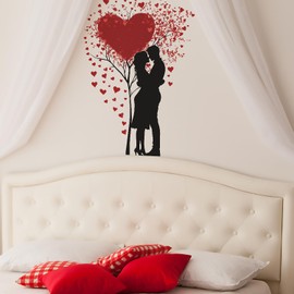 Valentines Wall Decals Valentines Wall Stickers Removable Red Heart Tree Lovers Designs Wall Decorations Romantic Stickers for Living Room Bedroom Anniversary Party Home Decor