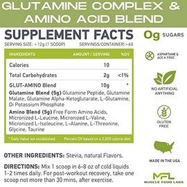 MUSCLE FOOD LABS MFL Muscle Glut-Amino | Glutamine Complex | Amino Complex | 0 Sugar | Sweetened with Stevia | All-Natural | 60 Servings (Fruit Punch)