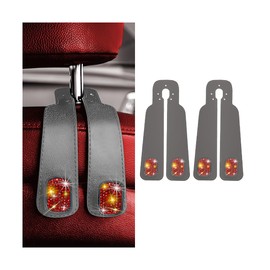 KHGUZ Bling Car Headrest Hooks, 2PCS Crystal Rhinestone Multifunctional Vehicle Seat Back Storage Hook, Diamond Seat Hanger for Bags Purses Phones, Universal Automotive Accessories (Gray/Red)