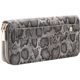 B BRENTANO Vegan Leather Double Zipper Pocket Wallet with Grip Hand Strap (Python Gray)