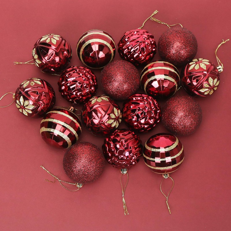 Christmas Baubles Red Set of 16 Christmas Tree Baubles Red