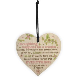 RED OCEAN Motivational Everything Happens For A Reason Wooden Heart Friends Family Special Sign