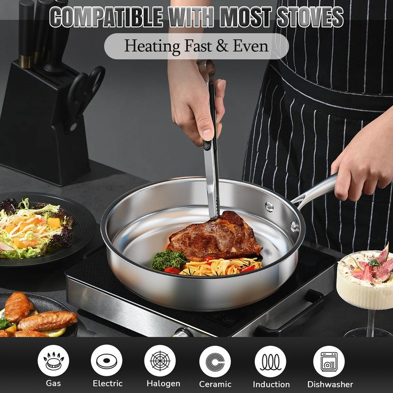 ASKSCICI Stainless Steel Cookware Set, 16-Piece Pots and Pans Set