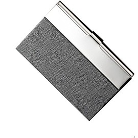 ToBeIT Business Cards Made of PU Leather and Stainless Steel - Business Card Holder 95 x 58 x 10 mm for Men and Women, silver, Classic