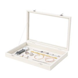 Coward Jewelry Organizer Box, Beige Velvet Blank Display Tray Case with Lid for Storage Necklaces Bracelets Rings Beads and Jewelry Accessories