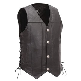 First Mfg Co - Gun Slinger - Men's Motorcycle Biker Riding Black Leather Vest - Large - Side Lacing